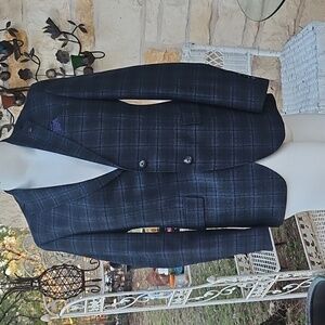 Ted Baker London, Endurance, 100% Wool Dk Gray Black Plaid Men's Blazer 38R